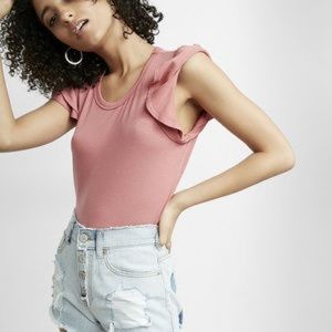 Double Ruffle Shoulder Scoop Neck Tee